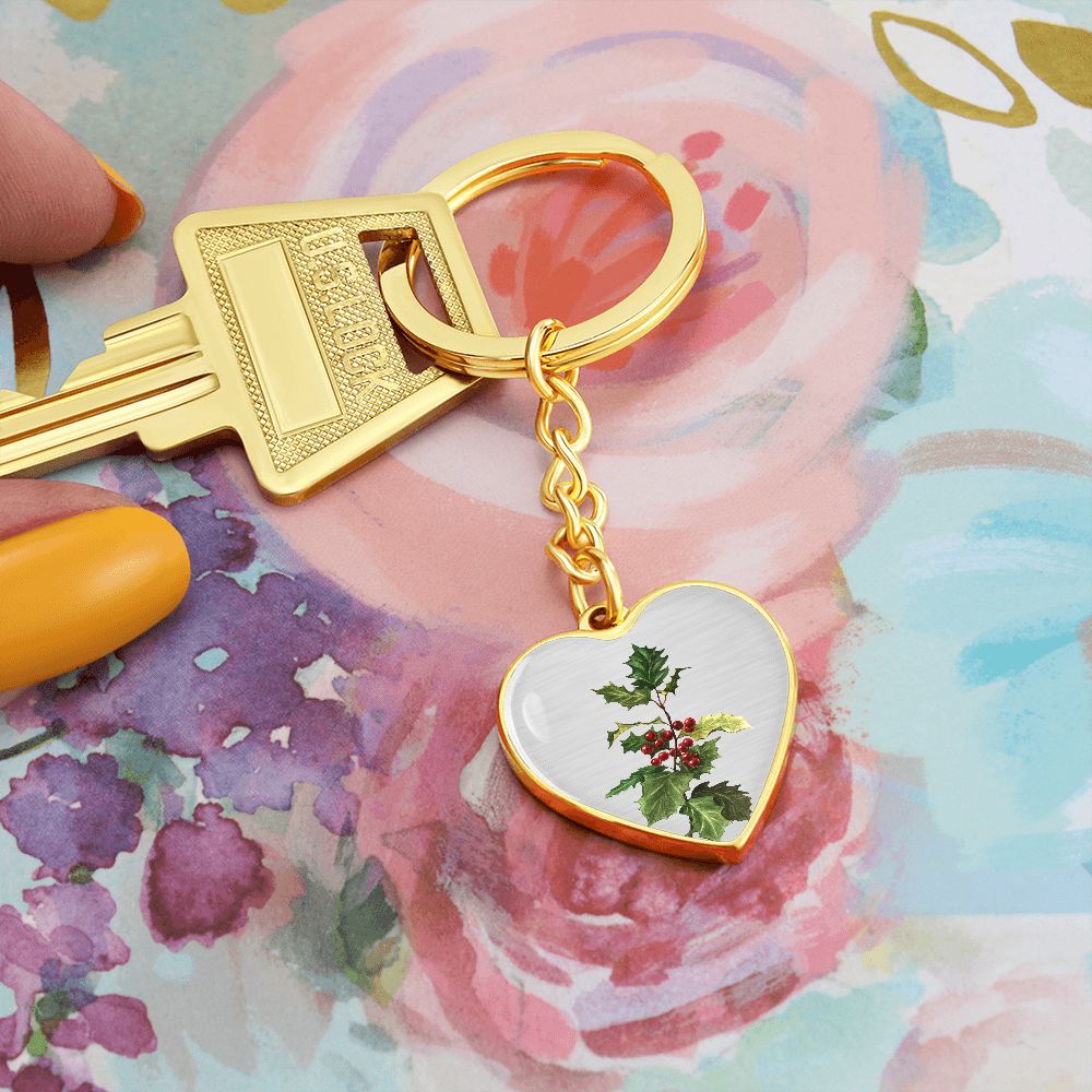December Birth Flower, Holly Berry Flower Keychain, Birth Flower Keychain, December Birthday Gift For Her, Best Friend, Birth Month Flower - Silver