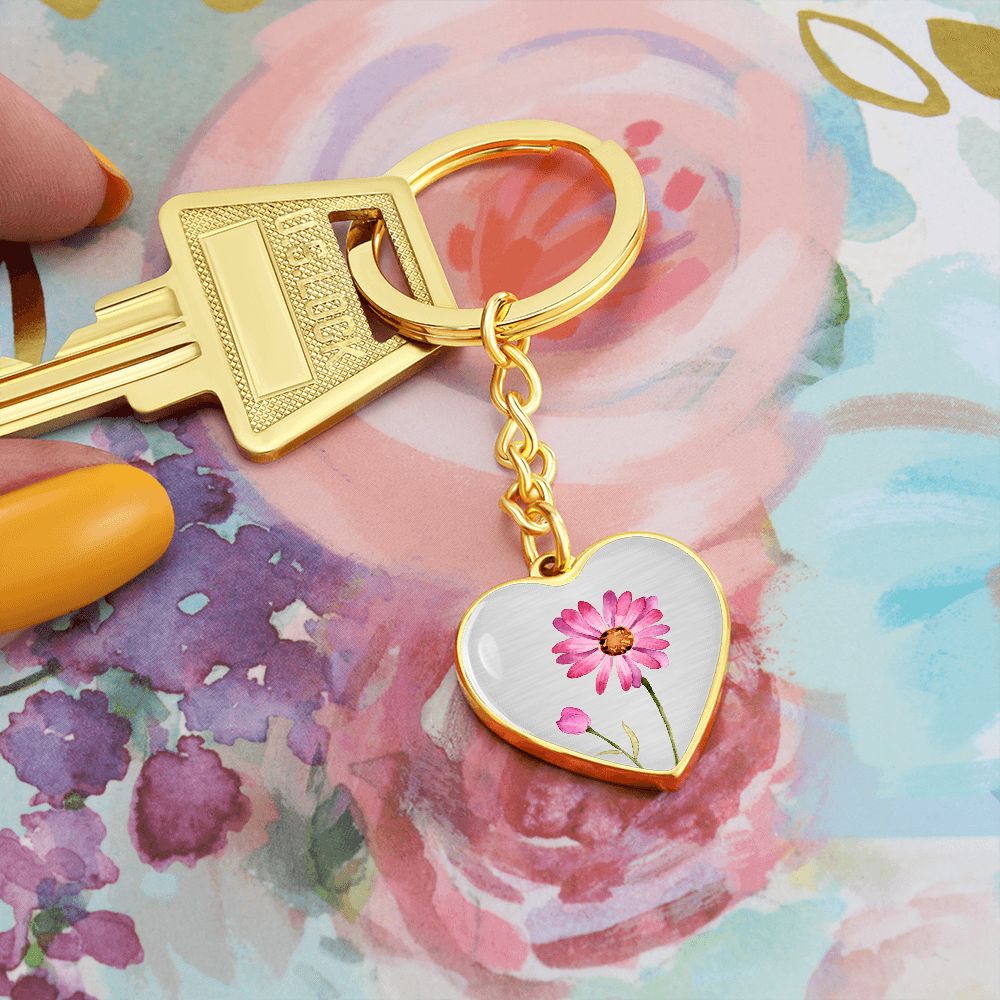 April Birth Flower Keychain, Daisy Keychain, Birth Month Flower Keychain, Birthday Gift For Her, Gift for Daughter, Sister, New Mom Gift - Silver