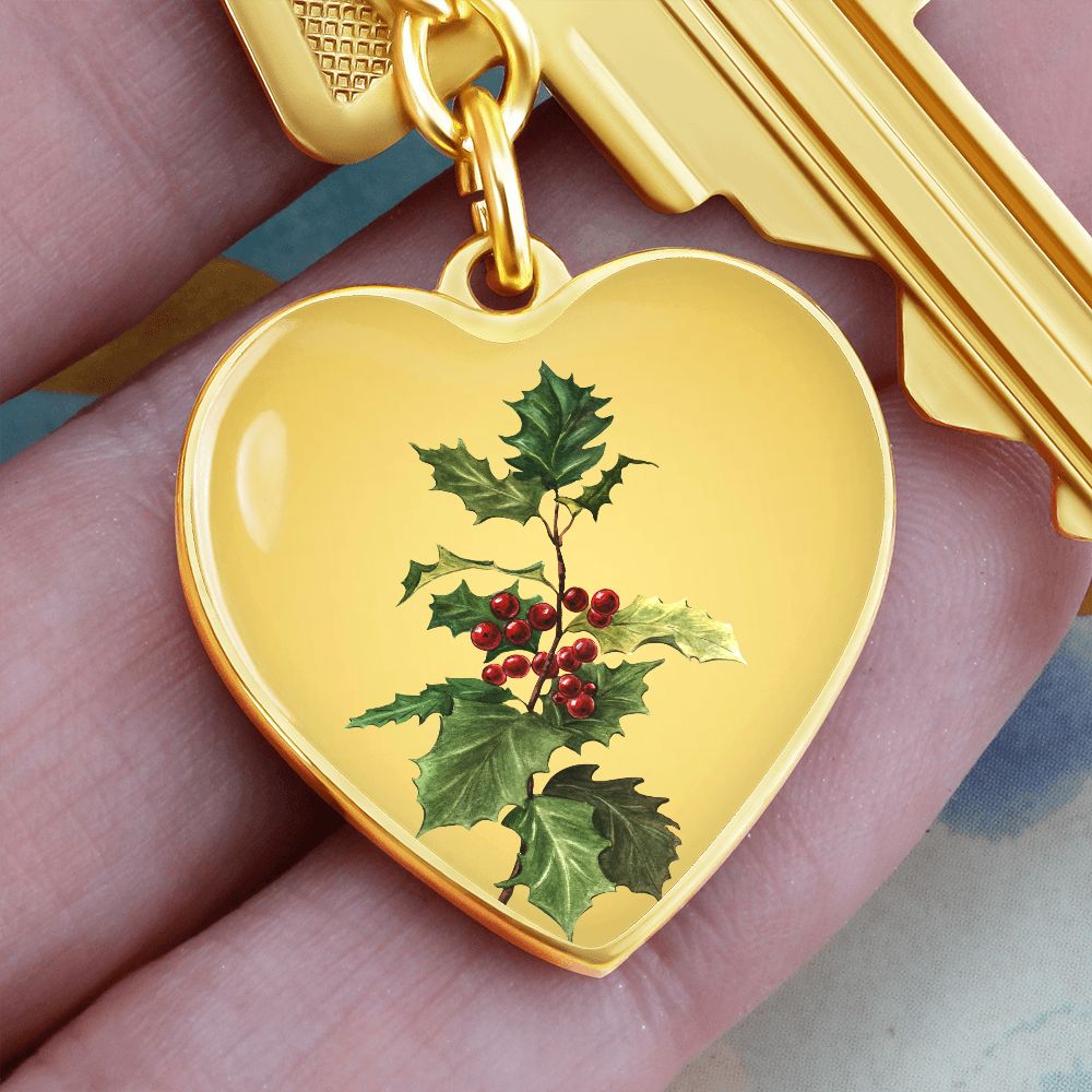 December Birth Flower, Holly Berry Flower Keychain, Birth Flower Keychain, December Birthday Gift For Her, Best Friend, Birth Month Flower - Gold