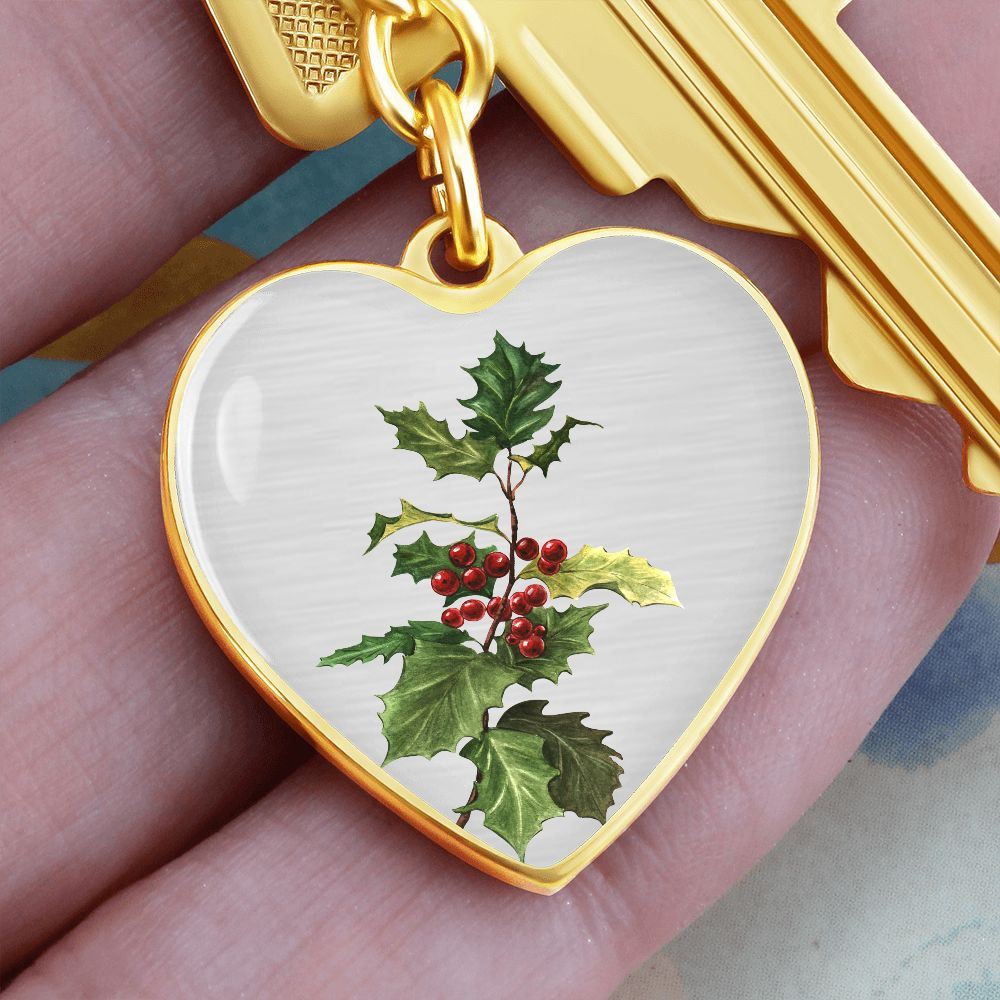 December Birth Flower, Holly Berry Flower Keychain, Birth Flower Keychain, December Birthday Gift For Her, Best Friend, Birth Month Flower - Silver