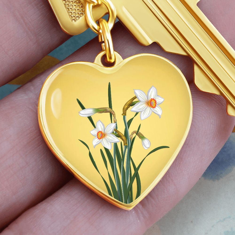 December Birth Flower, Narcissus Keychain, Birth Flower Keychain, December Birthday Gift For Her, Best Friend, Birth Month Flower Keychain - Gold