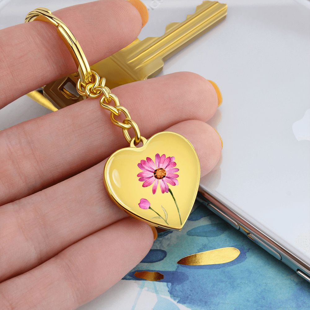 April Birth Flower Keychain, Daisy Keychain, Birth Month Flower Keychain, Birthday Gift For Her, Gift for Daughter, Sister, New Mom Gift - Gold