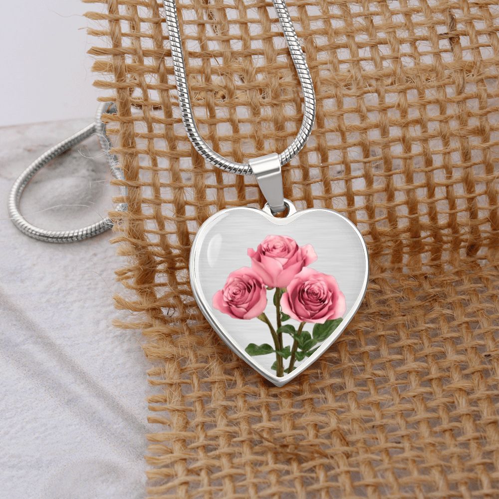 June Birth Flower Necklace, Rose Necklace - Silver
