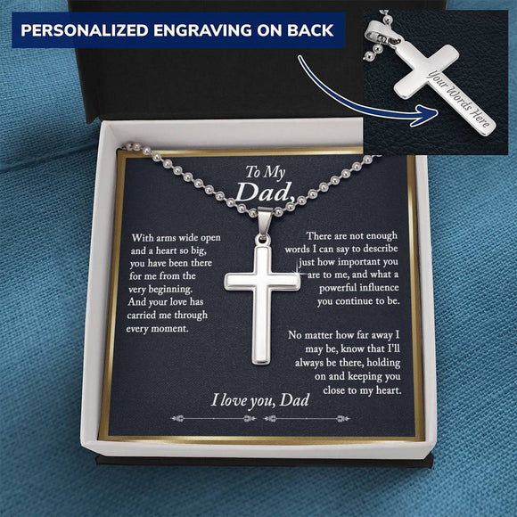 Dad Gifts, Personalized Cross Pendant for Dad, Father's Day Gift for Dad from Daughter - Ball Chain