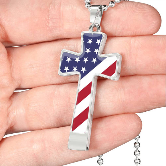 American Flag Necklace, Patriotic Necklace, 4th of July Independence Day Necklace (Dog Chain)