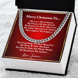 Boyfriend Cuban Chain Necklace, Personalized Boyfriend Christmas Gift, Romantic Christmas Gift for Boyfriend, Unique Christmas Gifts for Him