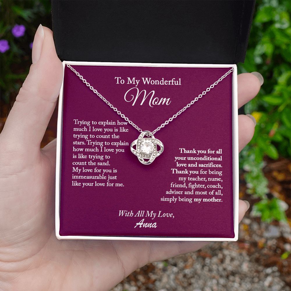 To My Wonderful Mom Love Knot Necklace, Mom Necklace