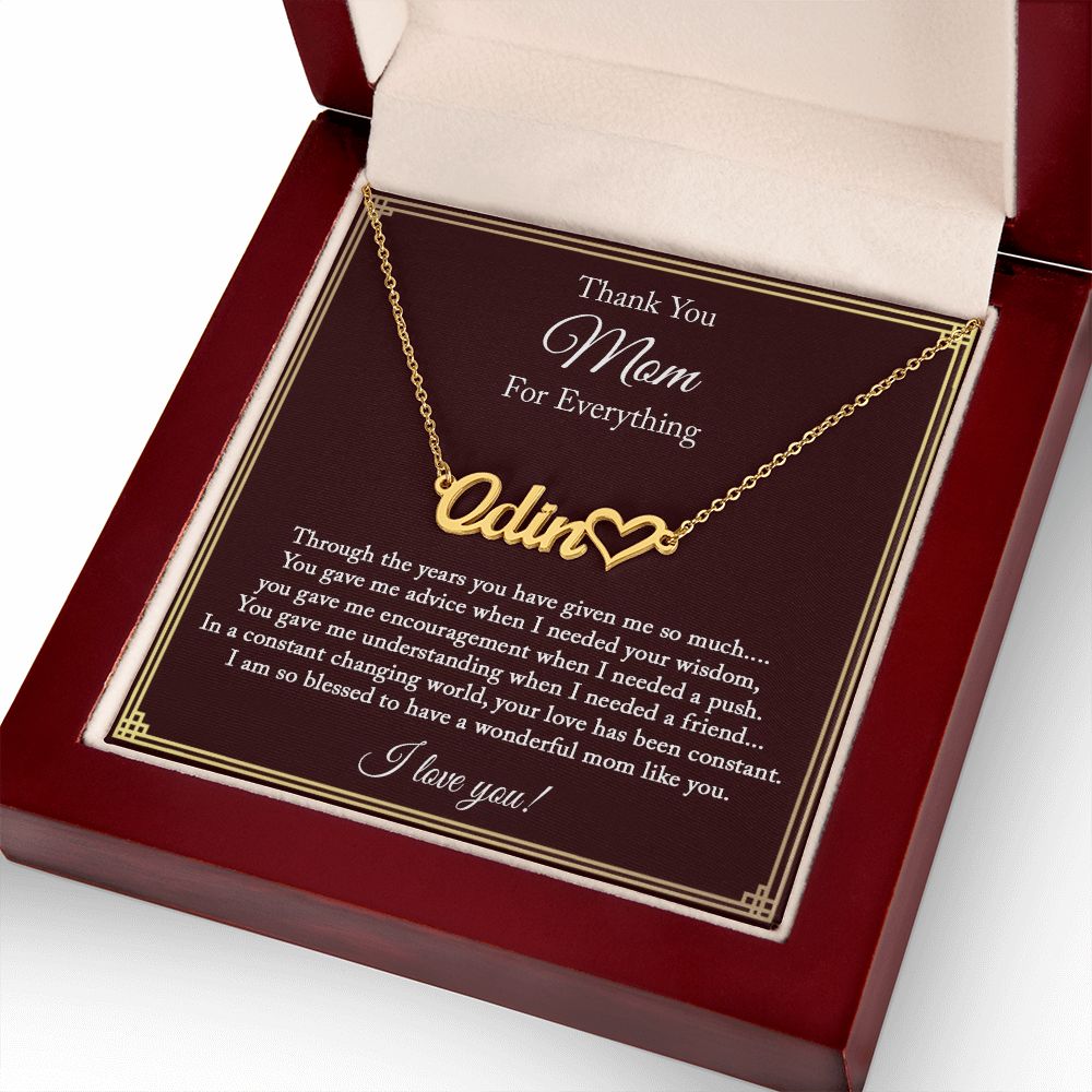 Thank You Mom Necklace, Custom Name Necklace for Mom, Mom Gift from Daughter, Mom Birthday Gift from Son
