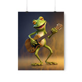 Funny Frog Playing Guitar Wall Print, Cute Frog Prints, Premium Matte Vertical Posters Unframed