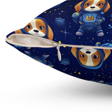 Cute Astronaut Puppies in Space Spun Polyester Square Pillow