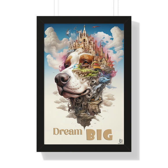 Fantasy Dog Wall Print, Motivation Quote, Futuristic Style Illustration, Framed Vertical Poster