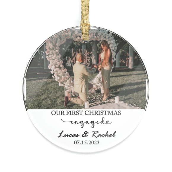 Personalized Our First Christmas Engaged Ornament, Custom Photo Ornament, Christmas Gift for Couple, Engagement Gifts, Christmas Ornaments