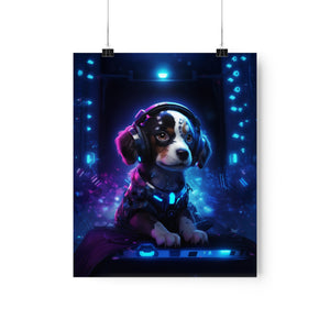 Cute Tech Savvy Puppy Poster, Futuristic Wall Art Print, CyberPunk Puppy Wall Print Unframed