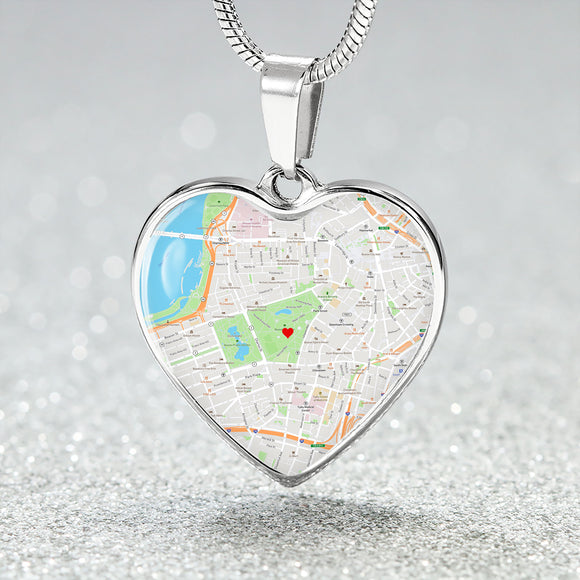 Where We First Met Map, Location Map Heart Necklace, Custom Anniversary Gift for Her, Valentines Day Gifts