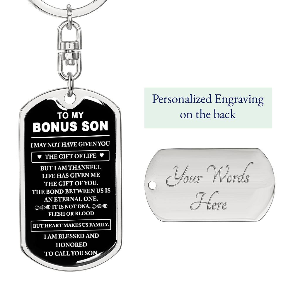 Bonus Son Keychain, Bonus Son Gift, Step Son Gift, Stepson Birthday Gift, Adopted Son Gift, Graduation Gift For Bonus Son, Christmas Gifts