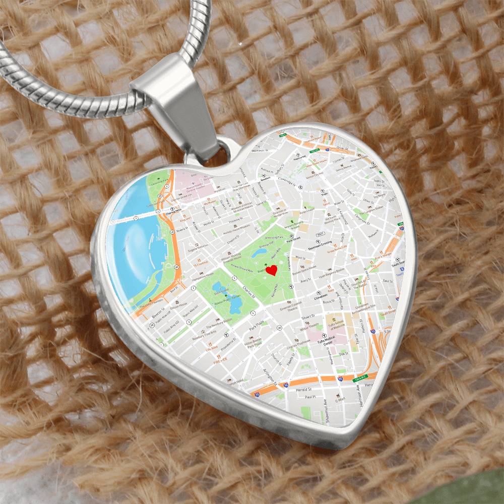 Where We First Met Map, Location Map Heart Necklace, Custom Anniversary Gift for Her, Valentines Day Gifts