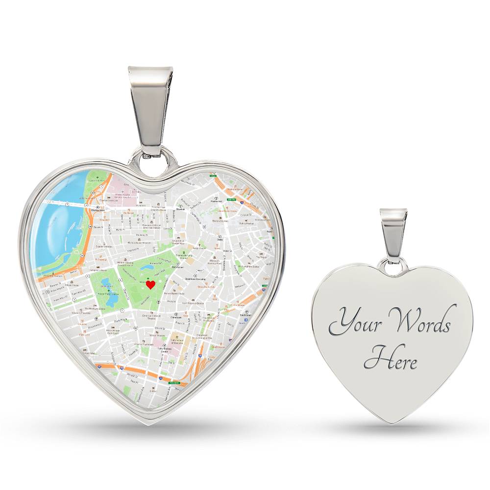 Where We First Met Map, Location Map Heart Necklace, Custom Anniversary Gift for Her, Valentines Day Gifts