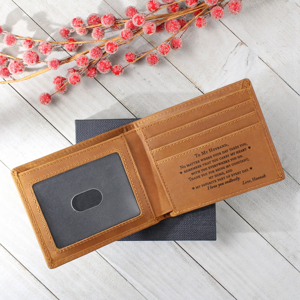 Personalized Leather Wallet for Husband, Engraved Hidden Message Wallet, Gift from Wife, Anniversary Gift, Birthday Gift, Christmas Gift for Him