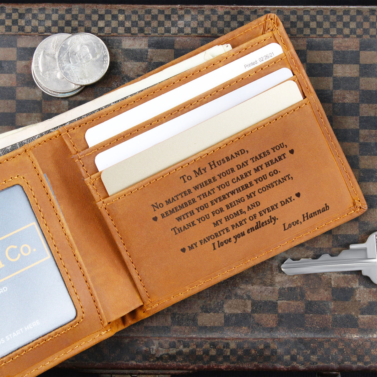 Personalized Leather Wallet for Husband, Engraved Hidden Message Wallet, Gift from Wife, Anniversary Gift, Birthday Gift, Christmas Gift for Him