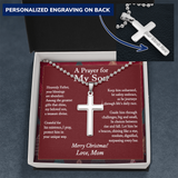 Christmas Gift for Son – Personalized Cross Necklace, Prayer Gift from Mom or Dad - Ball Chain