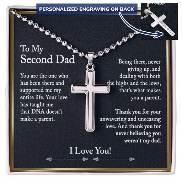 To My Second Dad Cross Pendant, Step Dad Gift, Bonus Dad Gift (Ball Chain)