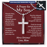 Christmas Gift for Son – Personalized Cross Necklace, Prayer Gift from Mom or Dad - Ball Chain