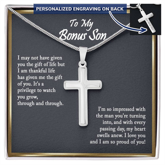 Bonus Son Gift, Step Son Gift, Graduation Gift For Bonus Son, Stepson Birthday Gift, Adopted Son Gift, Step Son Necklace - Snake Chain