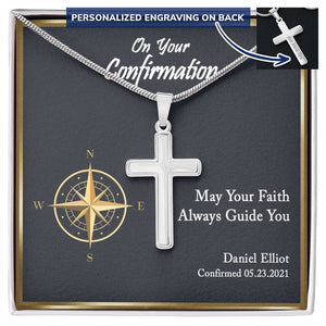 Personalized Confirmation Gifts for Boys, Confirmation Cross Necklace Gift, Confirmation Boy Gift, Teen Confirmation Gift - Snake Chain