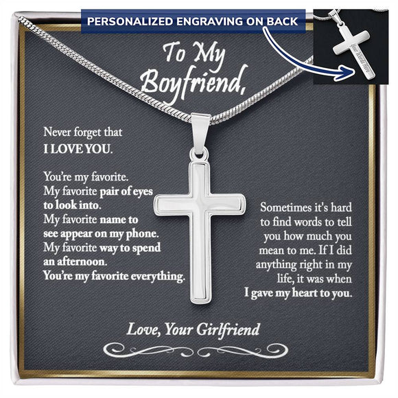 To My Boyfriend Cross Necklace, Boyfriend Birthday Gift, Romantic Gift for Boyfriend, Unique Anniversary Gift for Boyfriend