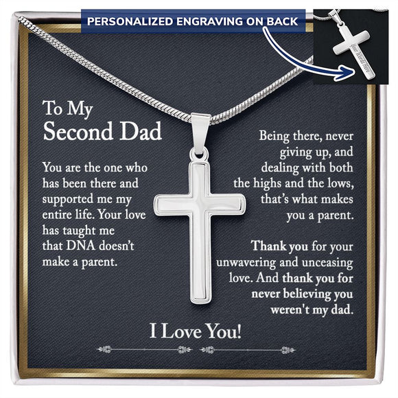 To My Second Dad Cross Pendant, Step Dad Gift, Bonus Dad Gift (Snake Chain)