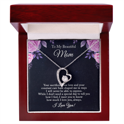 To My Beautiful Mom Heart Necklace – Meaningful Gift for Mom from Daughter or Son, Mom Birthday Gift Ideas, Mother Appreciation Jewelry, Christmas Gift for Mom