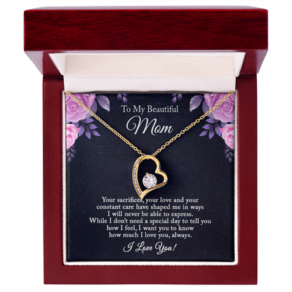 To My Beautiful Mom Heart Necklace – Meaningful Gift for Mom from Daughter or Son, Mom Birthday Gift Ideas, Mother Appreciation Jewelry, Christmas Gift for Mom