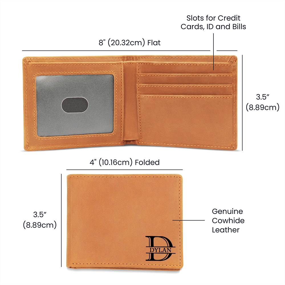 Personalized Leather Mens Wallet, Christmas Gift for Boyfriend, Him, Husband, Father, Dad, Engraved Custom Anniversary Wallet