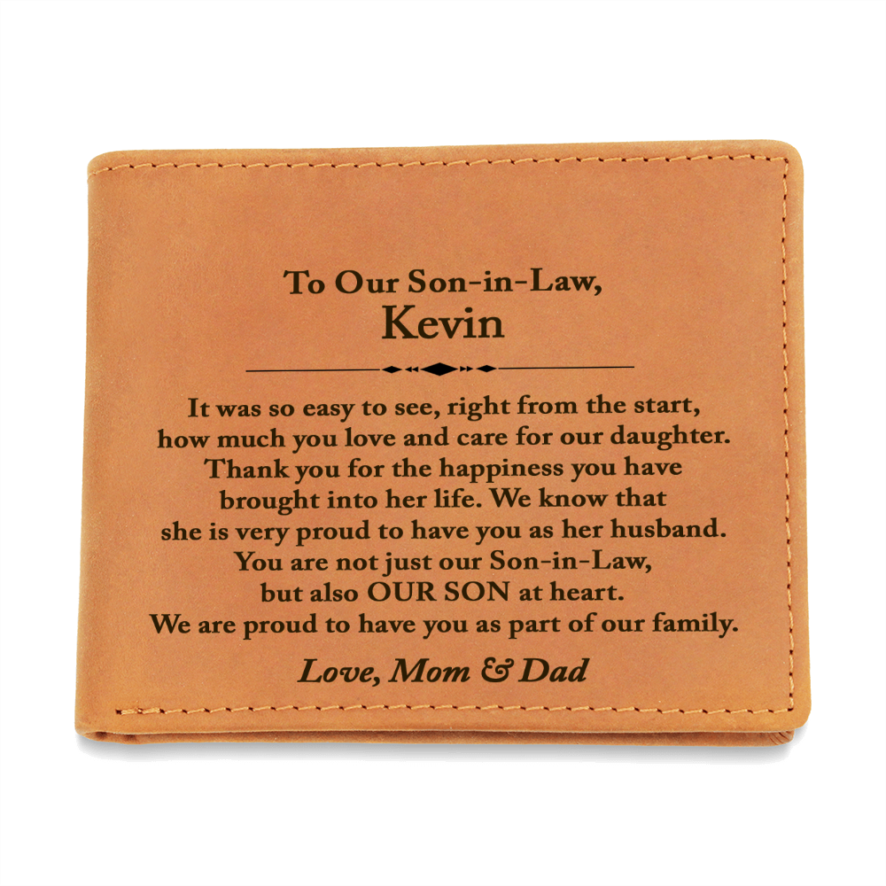 Personalized To My Son In Law Leather Wallet, Son In Law Gift From Mom and Dad, Son In Law Wedding Gift, Parents In Law to New Son