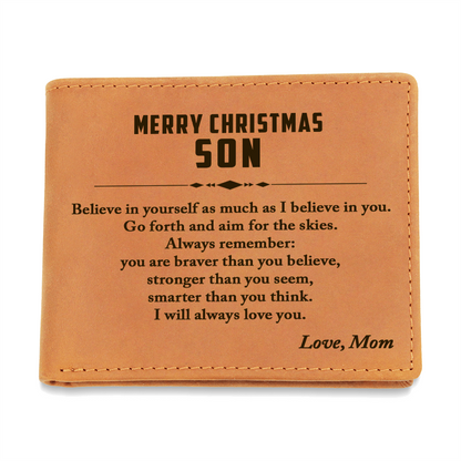 Christmas Gift for Son – Personalized Leather Wallet, Inspirational Gift from Mom or Dad