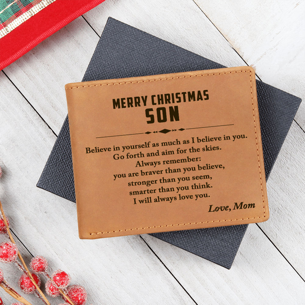 Christmas Gift for Son – Personalized Leather Wallet, Inspirational Gift from Mom or Dad