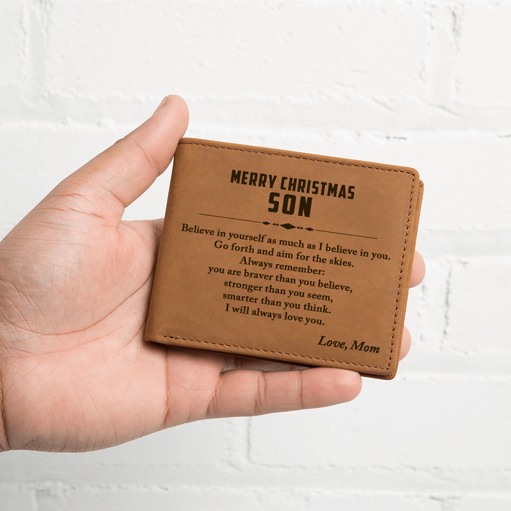 Christmas Gift for Son – Personalized Leather Wallet, Inspirational Gift from Mom or Dad