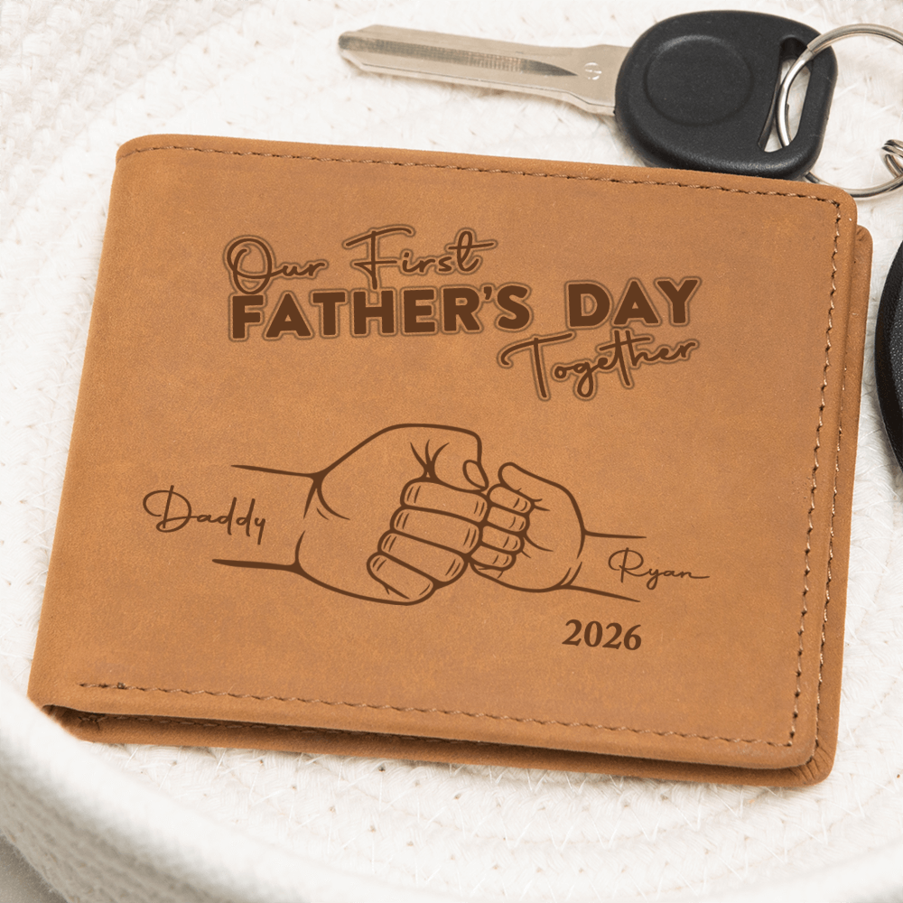 Personalized First Father's Day Leather Wallet for New Dad – Custom Gift for First Time Father from Baby