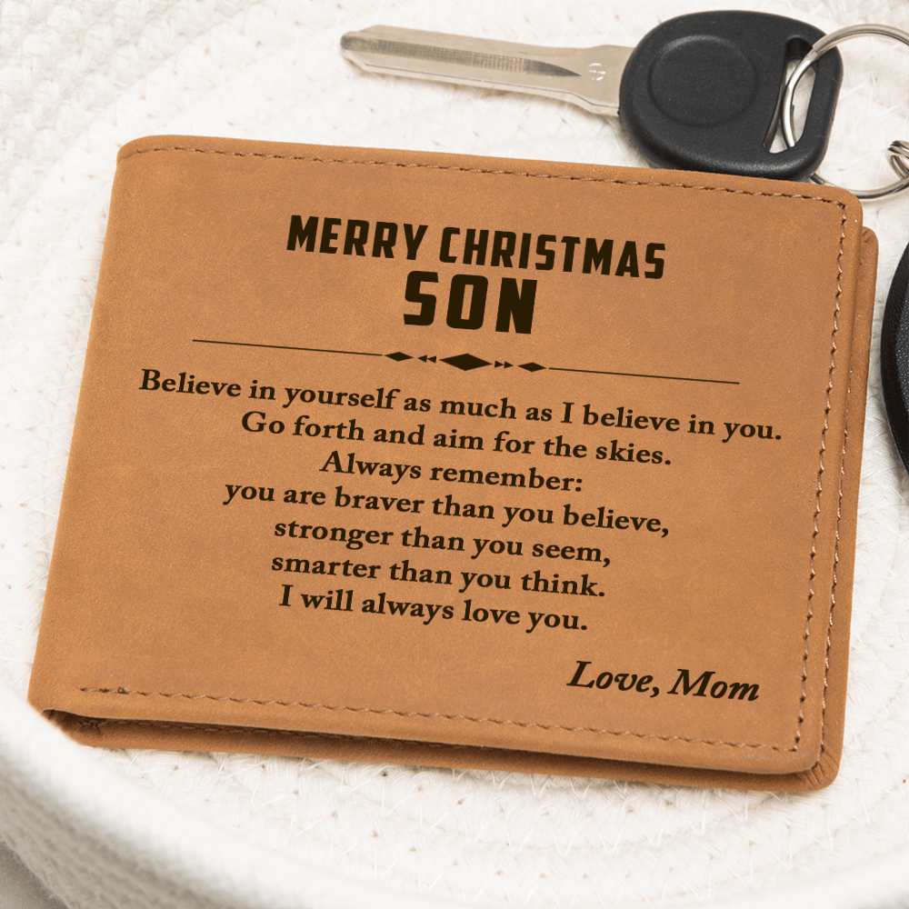 Christmas Gift for Son – Personalized Leather Wallet, Inspirational Gift from Mom or Dad