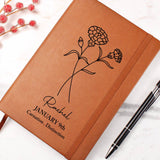 January Birth Flower Personalized Journal, Carnation Birth Flower Personalized Journal