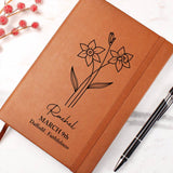 March Birth Flower Personalized Journal, Daffodil Birth Flower Custom Journal, Engraved Gratitude Journal, Prayer Journal, Christmas Gifts