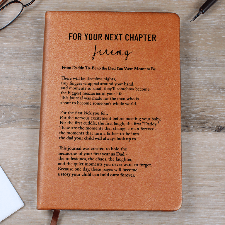 New Dad Journal for First Father's Day, Personalized Leather Journal for Daddy-To-Be, First Year Dad Memory Book Gift for New Father