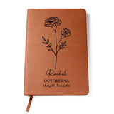 October Birth Flower Personalized Journal, Marigold Birth Flower Custom Journal, Engraved Gratitude Journal, Prayer Journal, Christmas Gifts