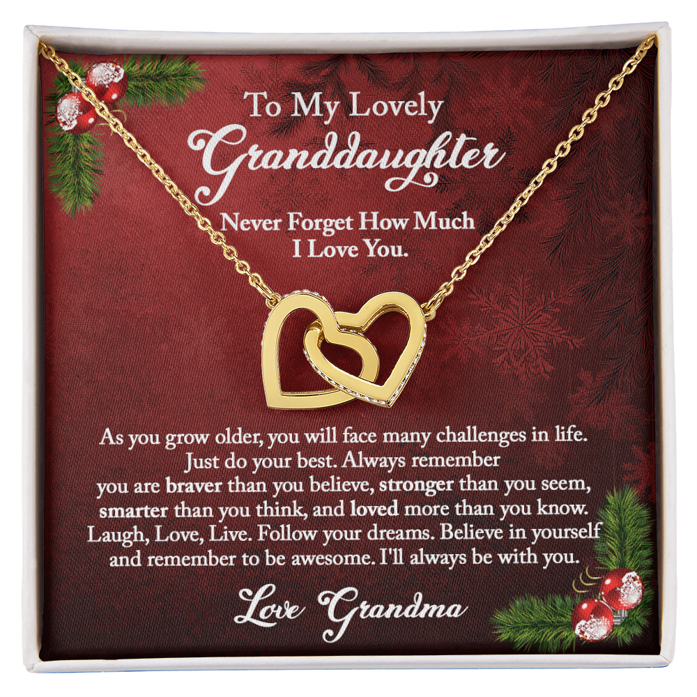 Granddaughter Christmas Gift from Grandma, Christmas Necklace Gift for Granddaughter, Interlocking Hearts from Grandma