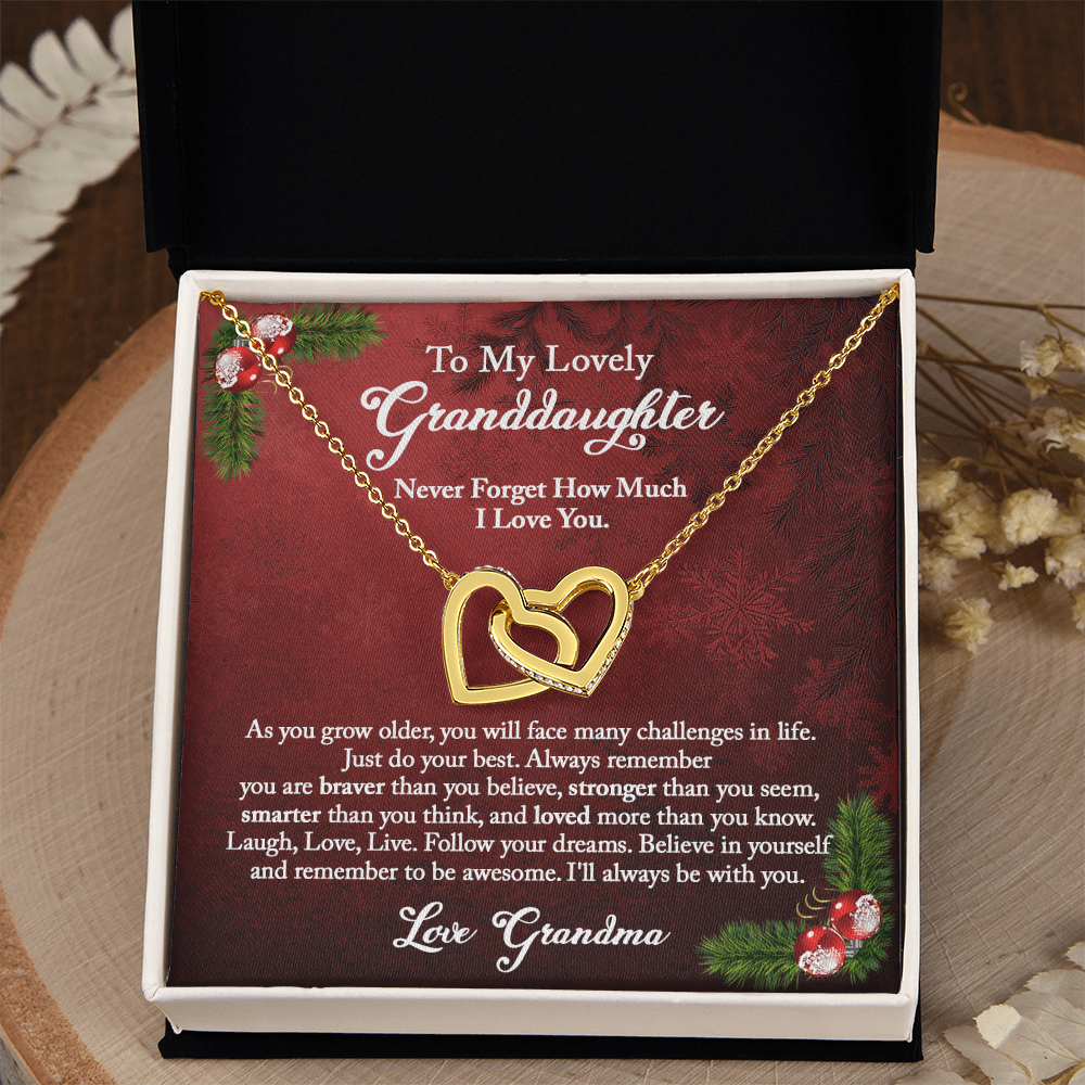 Granddaughter Christmas Gift from Grandma, Christmas Necklace Gift for Granddaughter, Interlocking Hearts from Grandma