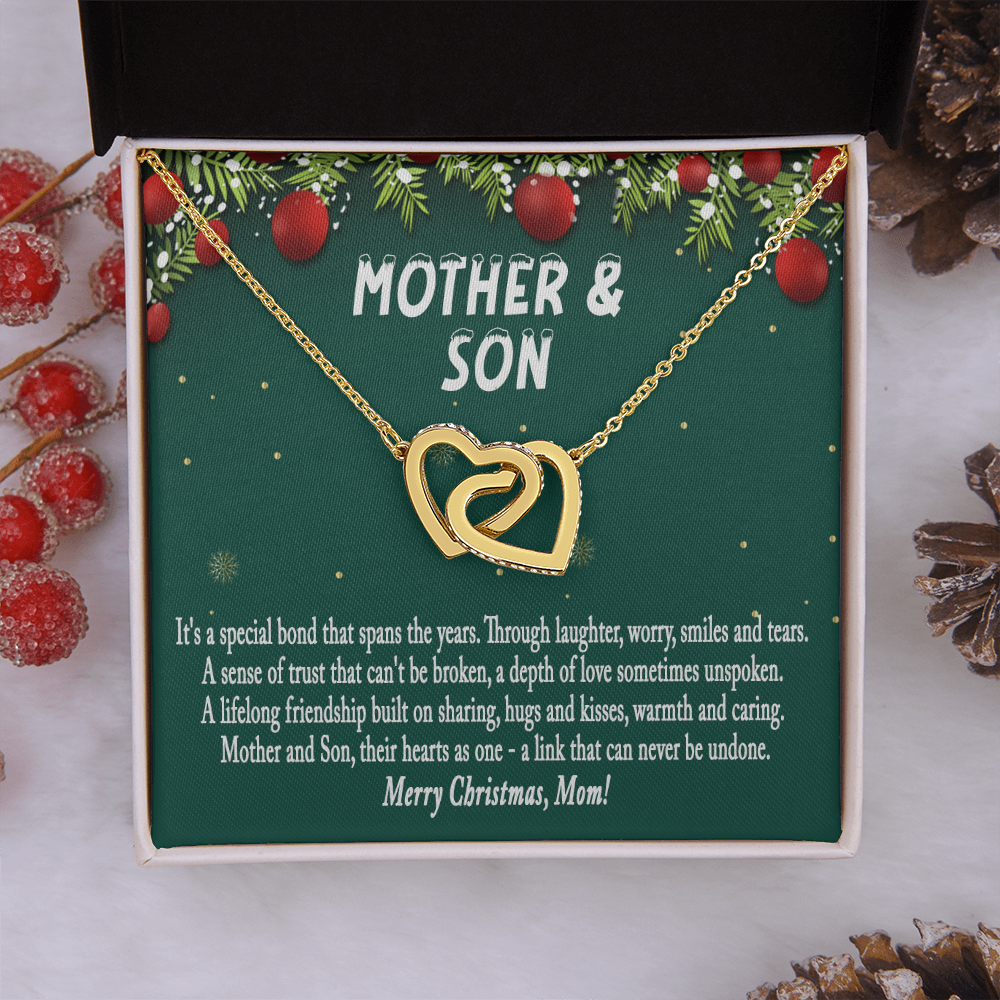 Christmas Gift for Mom from Son – Interlocking Hearts Necklace, Mother and Son Jewelry Gift