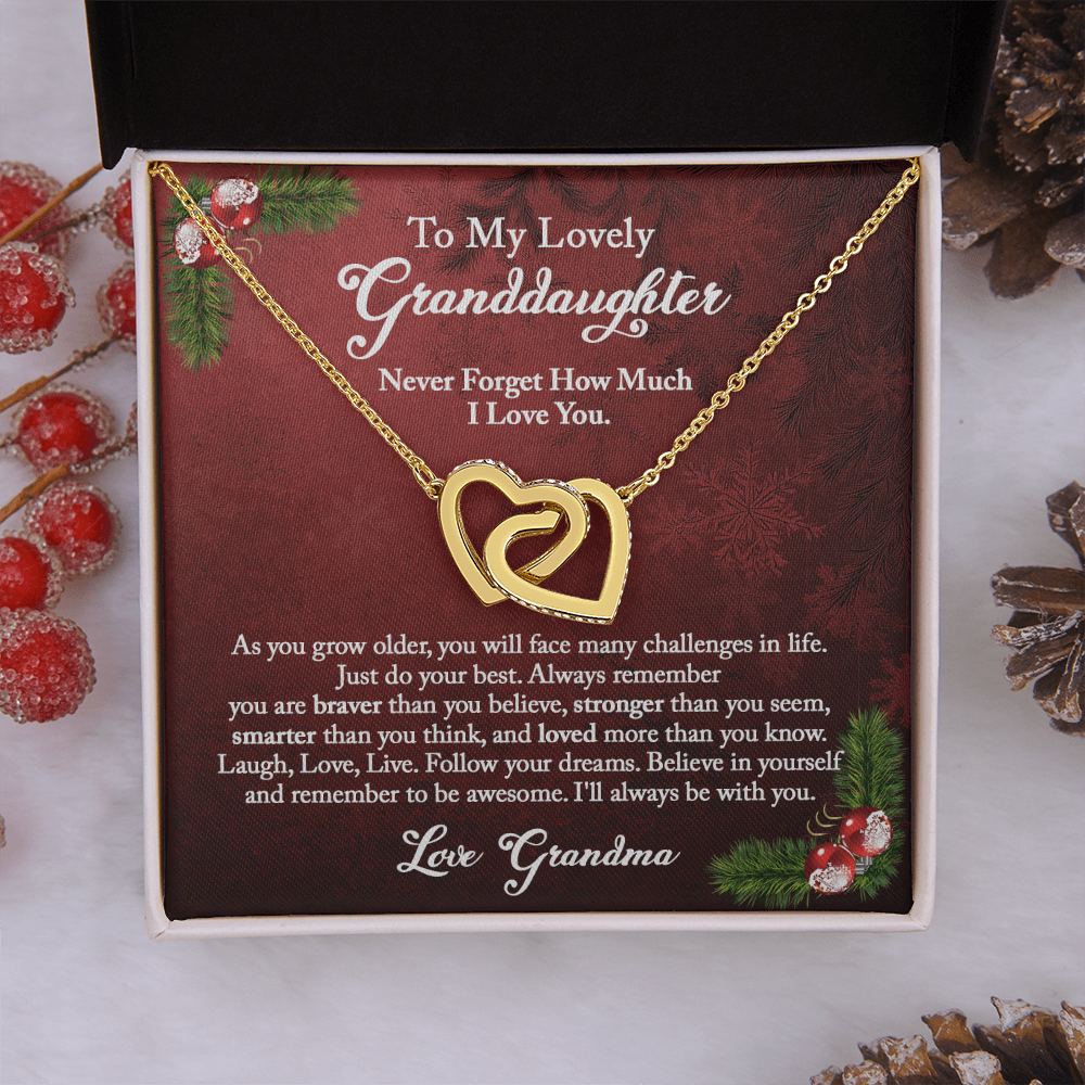 Granddaughter Christmas Gift from Grandma, Christmas Necklace Gift for Granddaughter, Interlocking Hearts from Grandma