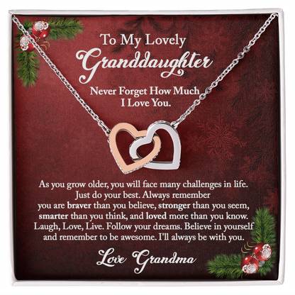 Granddaughter Christmas Gift from Grandma, Christmas Necklace Gift for Granddaughter, Interlocking Hearts from Grandma