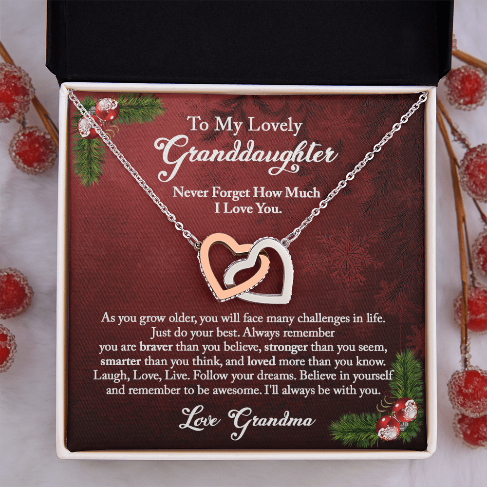 Granddaughter Christmas Gift from Grandma, Christmas Necklace Gift for Granddaughter, Interlocking Hearts from Grandma