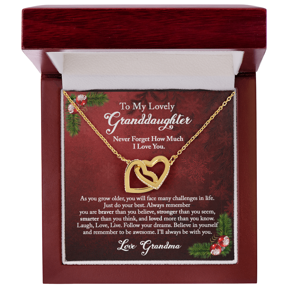 Granddaughter Christmas Gift from Grandma, Christmas Necklace Gift for Granddaughter, Interlocking Hearts from Grandma